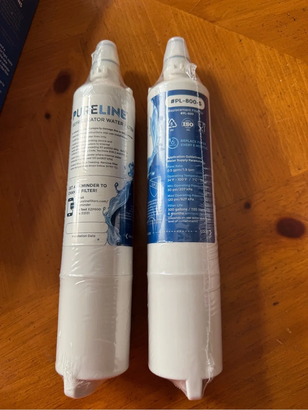 TWO PURELINE Refrigerator Water Filters- White & Blue pack of TWO filters